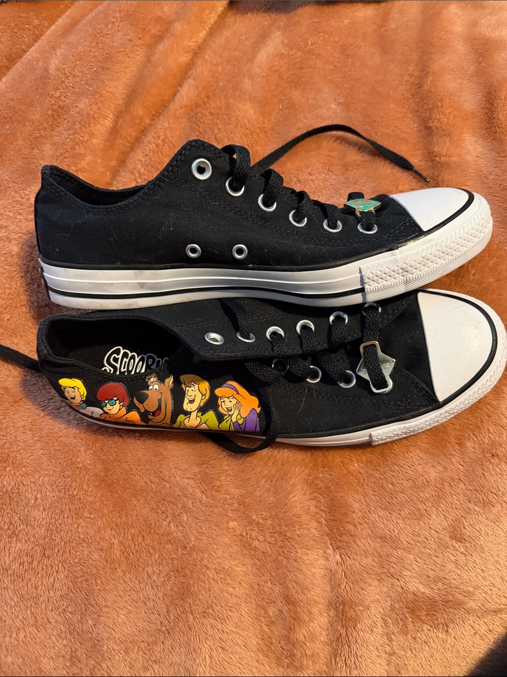 Converse Black Scooby-Doo Low Top Sneakers with White Toe Caps - Picture 3 of 5